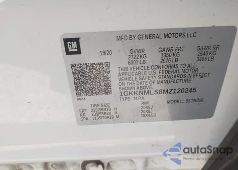 2021 GMC Acadia Fwd Slt from USA, damaged, VIN 1GKKNMLS8MZ120245